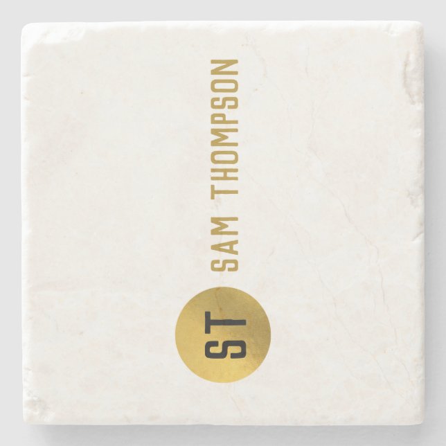 Personalisiertes elegantes Schwarz & Gold Modernes Steinuntersetzer (Vorderseite)