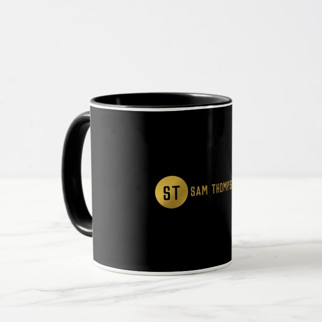 Personalisiertes elegantes Schwarz & Gold Modernes Tasse (Vorderseite Links)