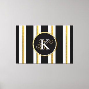 Personalisiertes Elegantes Schwarz & Gold Streifen Leinwanddruck