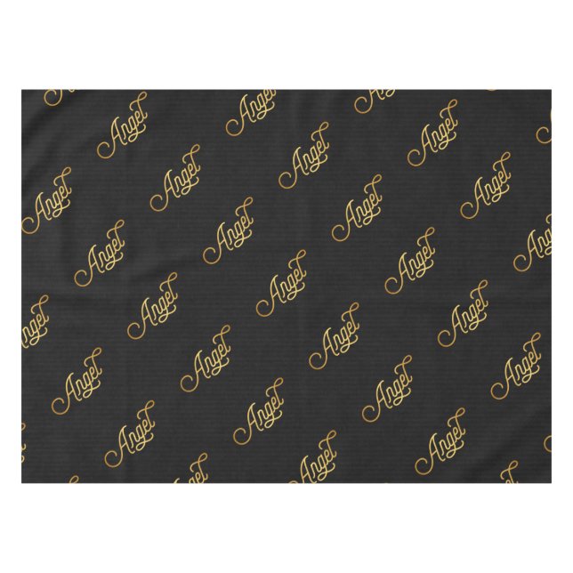 Personalisiertes, elegantes Script Angel Gold Blac Tischdecke (Vorderseite (Horizontal))