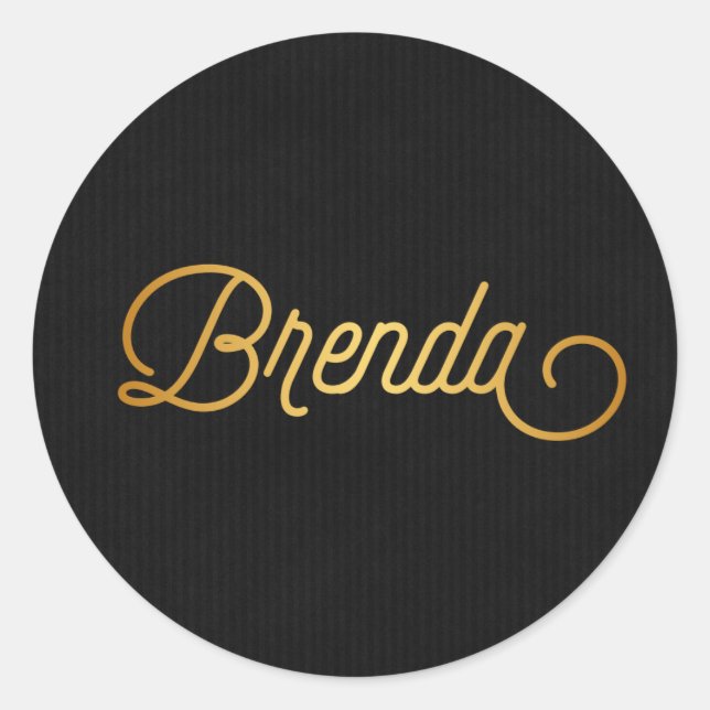 Personalisiertes, elegantes Script Brenda Gold Bla Runder Aufkleber (Vorderseite)
