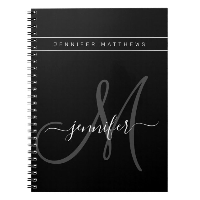 Personalisiertes elegantes Script Gray Black Monog Notizblock (Vorderseite)