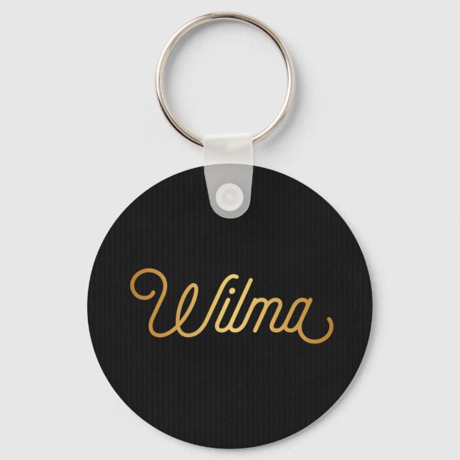 Personalisiertes elegantes Script Wilma Gold Black Schlüsselanhänger (Vorderseite)