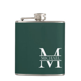 Personalisiertes elegantes Smaragdgrünes Monogramm Flachmann