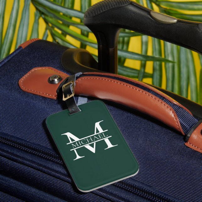 Personalisiertes elegantes Smaragdgrünes Monogramm Gepäckanhänger (Vorderseite Insitu 1)