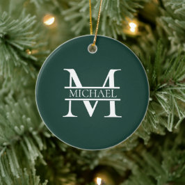 Personalisiertes elegantes Smaragdgrünes Monogramm Keramik Ornament