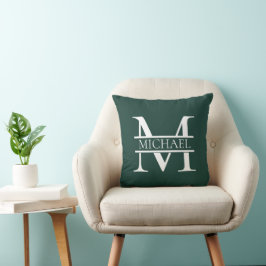 Personalisiertes elegantes Smaragdgrünes Monogramm Kissen