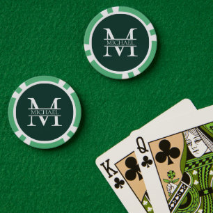 Personalisiertes elegantes Smaragdgrünes Monogramm Pokerchips