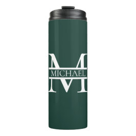 Personalisiertes elegantes Smaragdgrünes Monogramm Thermosbecher