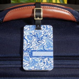 Personalisiertes Elegantes Weißes Florales Paisley Gepäckanhänger