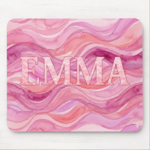 Personalisiertes EMMA Rosa Aquarellwellen Mousepad
