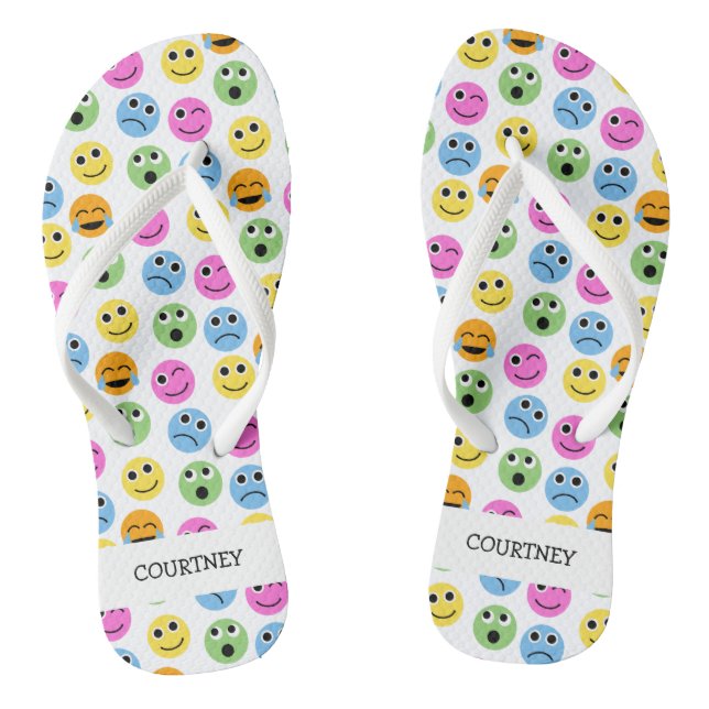 Personalisiertes Emojis sieht farbenfroh Gemustert Flip Flops (Fußbett)