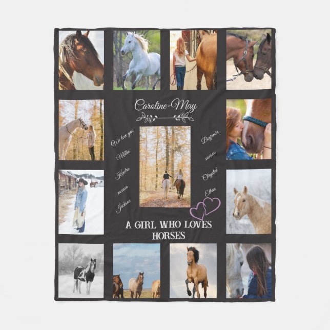 Personalisiertes Equine Girl Foto Textpferd Lover Fleecedecke (Vorderseite)