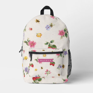 Personalisiertes Erdbeer-Garten-Bienen-Cottagecore Bedruckter Rucksack