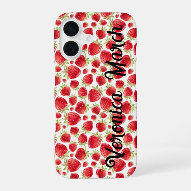 Personalisiertes Erdbeeren Fun iPhone 16 Glossy Ge Hülle (Rückseite)