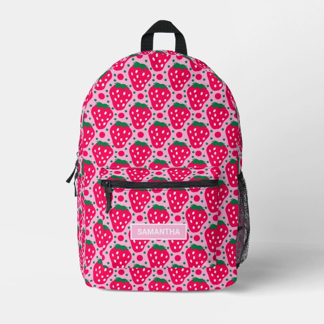 Personalisiertes Erdbeermuster Bedruckter Rucksack (Vorderseite)