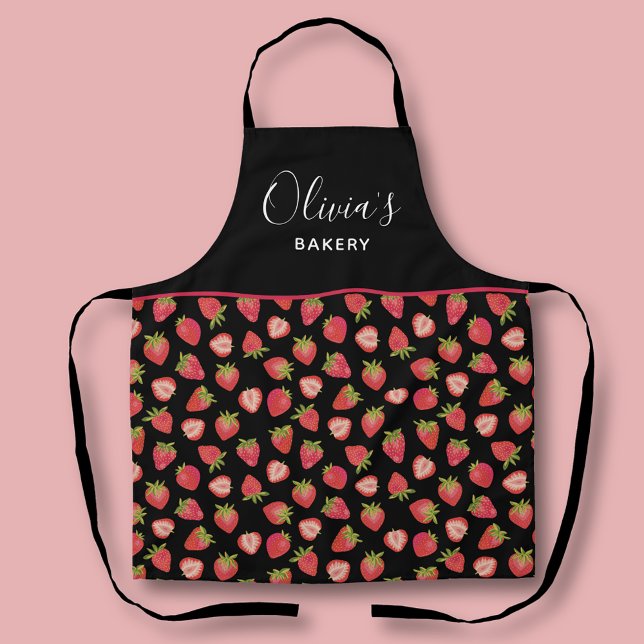 Personalisiertes Erdbeermuster Küche Bäckerei Schürze (Personalized strawberry kitchen apron. Perfect for bakeries or homeware gifts.)