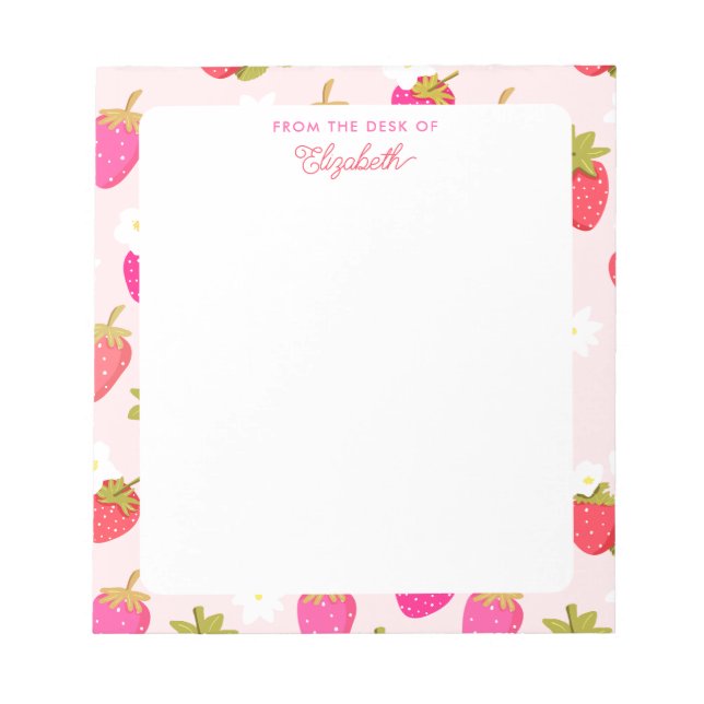 Personalisiertes Erdbeermuster Rosa Beeren Blumen Notizblock (Vorderseite)