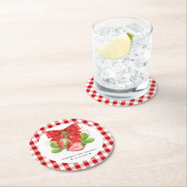 Personalisiertes Erdbeerthema Geburtstag Sommer Runder Pappuntersetzer