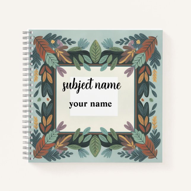 Personalisiertes, erdiger botanischer Rahmen Notiz Notizbuch (Vorderseite)