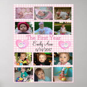 Personalisiertes erstes Jahr Collage Baby Foto Pos Poster
