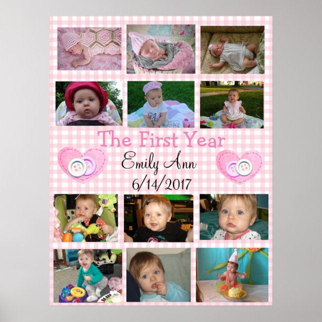 Personalisiertes erstes Jahr Collage Baby Foto Pos Poster (Vorne)