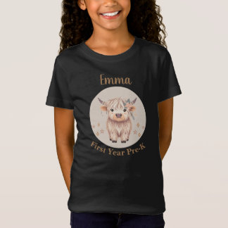 Personalisiertes erstes Jahr PreK Süße Highland-Ku T-Shirt
