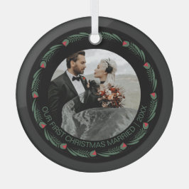 Personalisiertes erstes Verheiratetes Foto Ornament Aus Glas