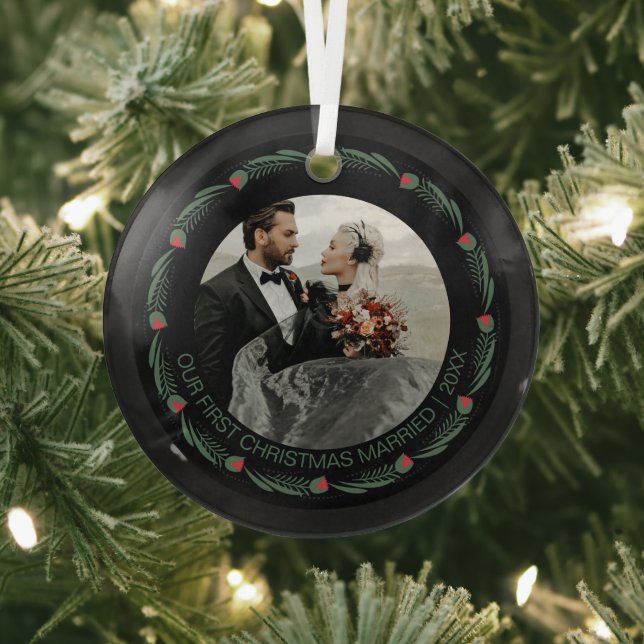 Personalisiertes erstes Verheiratetes Foto Ornament Aus Glas (InSitu)