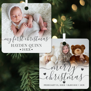 Personalisiertes erstes Weihnachten Baby 2 Foto Ornament Aus Metall