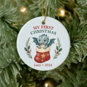 Personalisiertes erstes Weihnachten Baby Junge Dra Keramik Ornament