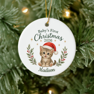 Personalisiertes erstes Weihnachten der Babys "Kat Keramik Ornament