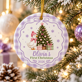 Personalisiertes erstes Weihnachten des Babys Lila Keramik Ornament