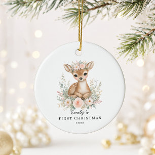 Personalisiertes erstes Weihnachten des Babys Reh  Keramik Ornament