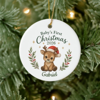 Personalisiertes erstes Weihnachten des Babys "Ren Keramik Ornament