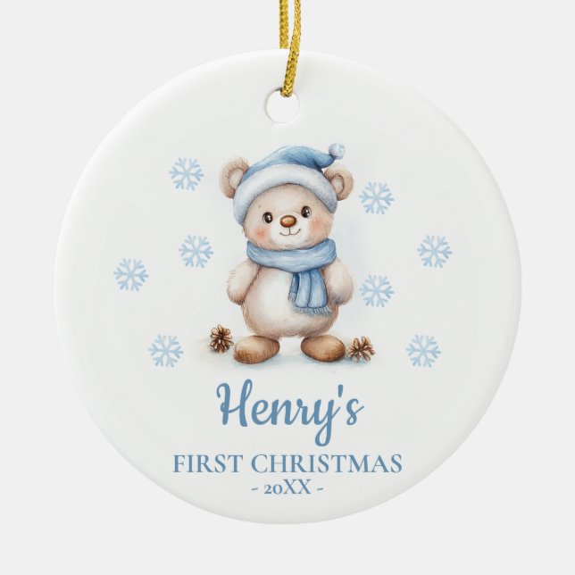 Personalisiertes erstes Weihnachten für Baby-Bären Keramik Ornament (Vorne)