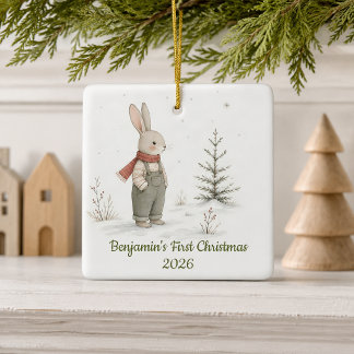 Personalisiertes erstes Weihnachten für Jungen-Has Keramikornament