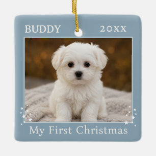 Personalisiertes erstes Weihnachten-Hund-Foto in D Keramikornament