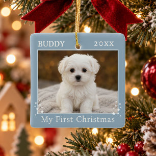 Personalisiertes erstes Weihnachten-Hund-Foto in D Keramikornament