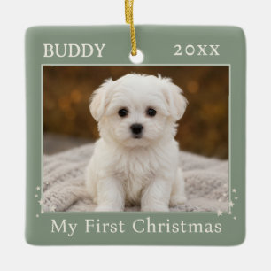 Personalisiertes erstes Weihnachten-Hund-Foto in S Keramikornament