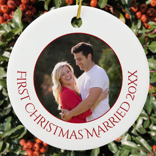 Personalisiertes erstes Weihnachten verheiratet Fo Keramik Ornament