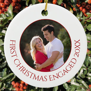Personalisiertes erstes Weihnachten verlobt Foto Keramik Ornament
