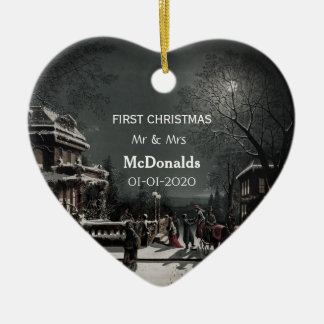 Personalisiertes erstes Weihnachten Vintage Keramik Ornament