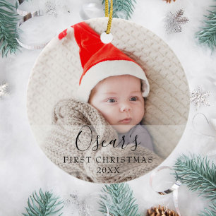 Personalisiertes erstes Weihnachts-Baby-Foto mit N Keramik Ornament