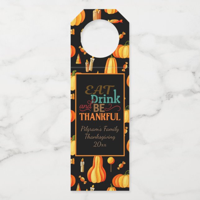 Personalisiertes "Esst Drink & Be Thankful" mit Pu Flaschenanhänger (Vorderseite)