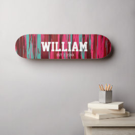 Personalisiertes Est  Farbige Abstrakte Rot & Pink Skateboard