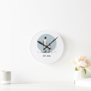 Personalisiertes EST-Jahr Vater & Tochter Minimali Runde Wanduhr