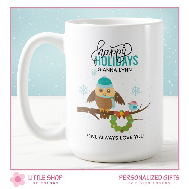 Personalisiertes Eule und Bluebird Weihnachten Kaffeetasse (Von Creator hochgeladen)