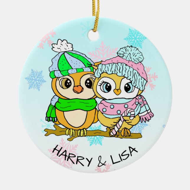 Personalisiertes Eule Weihnachten Keramik Ornament (Vorne)