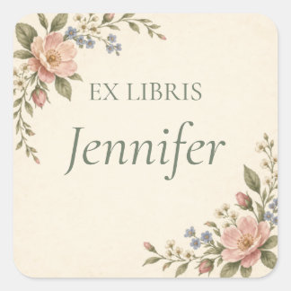 Personalisiertes Ex Libris-Blumen-Bookplate Quadratischer Aufkleber